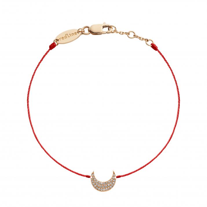 String bracelet with diamond-paved crescent moon in rose gold - Redline