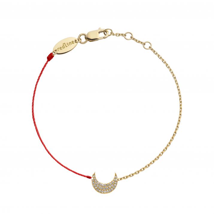 String and chain bracelet with diamond-paved crescent moon in yellow gold - Redline