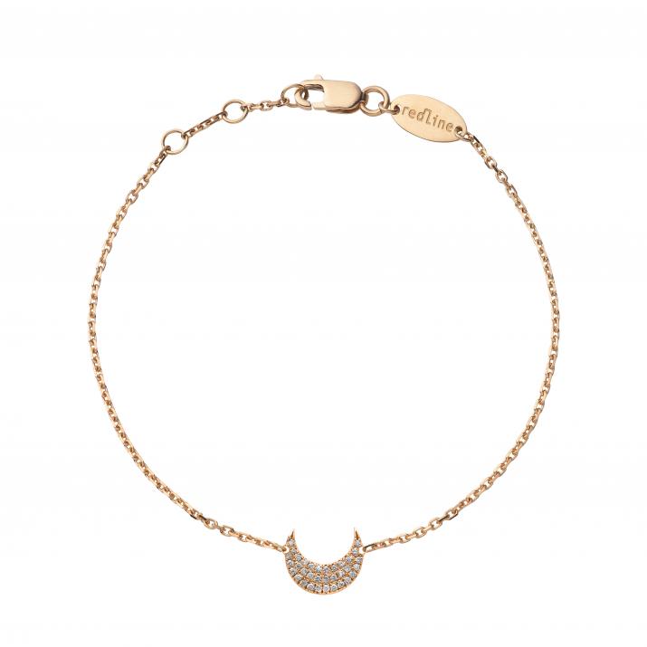 Rose gold chain bracelet with diamond-paved crescent moon - Redline