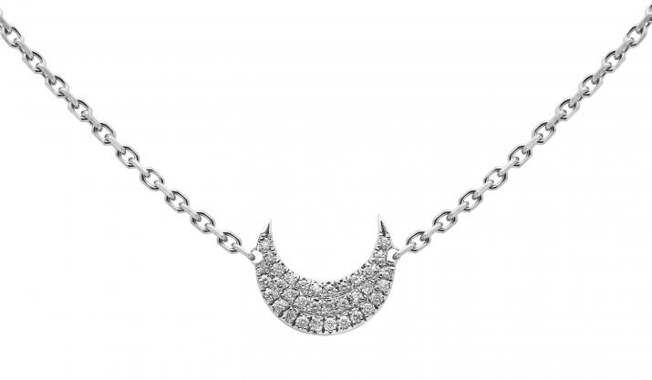 White gold chain necklace with diamond-paved crescent moon - Redline