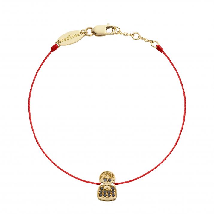 String Bracelet For Women with 0.06ct Round Black Diamond in Yellow Gold Pavé Setting - Redline