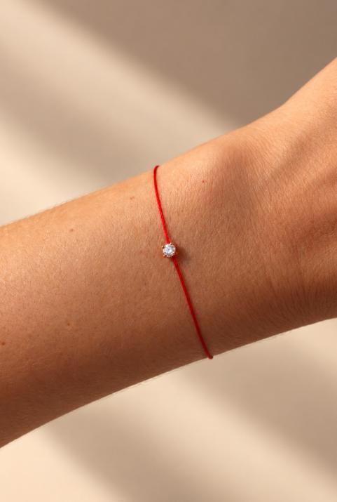 String bracelet with 0.08ct diamond in rose gold prong setting - Redline - 0++