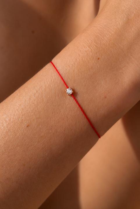 String bracelet with 0.08ct diamond in rose gold prong setting - Redline - 0++