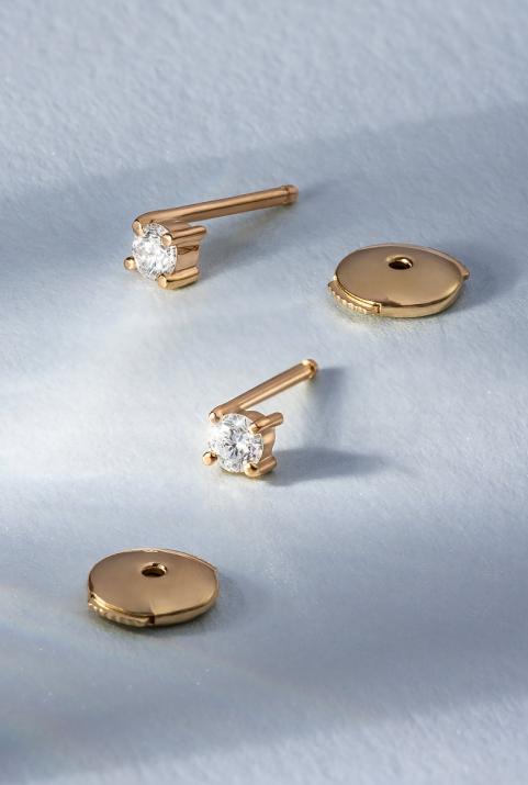 Earrings with 0.16ct diamond in rose gold prong setting - Redline - 0++