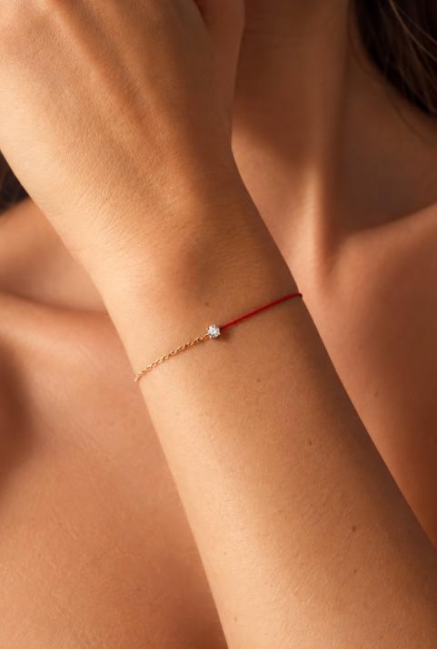 String and chain bracelet with 0.08ct diamond in rose gold prong setting - Redline - 0++