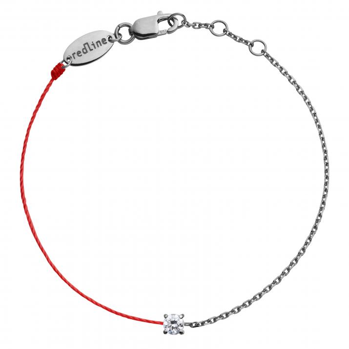 String and chain bracelet with 0.08ct diamond in black gold prong setting - Redline - 0++