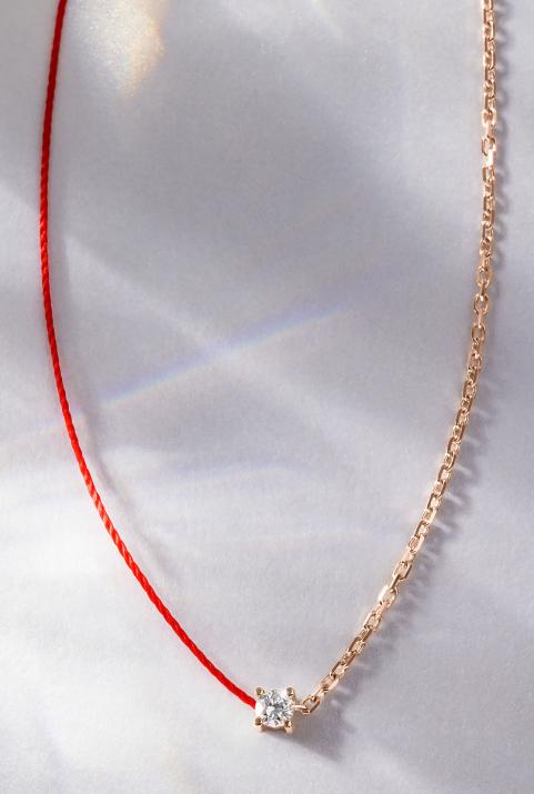 String and chain necklace with 0.08ct diamond in rose gold prong setting - Redline - 0++