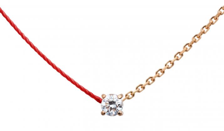 String and chain necklace with 0.08ct diamond in rose gold prong setting - Redline