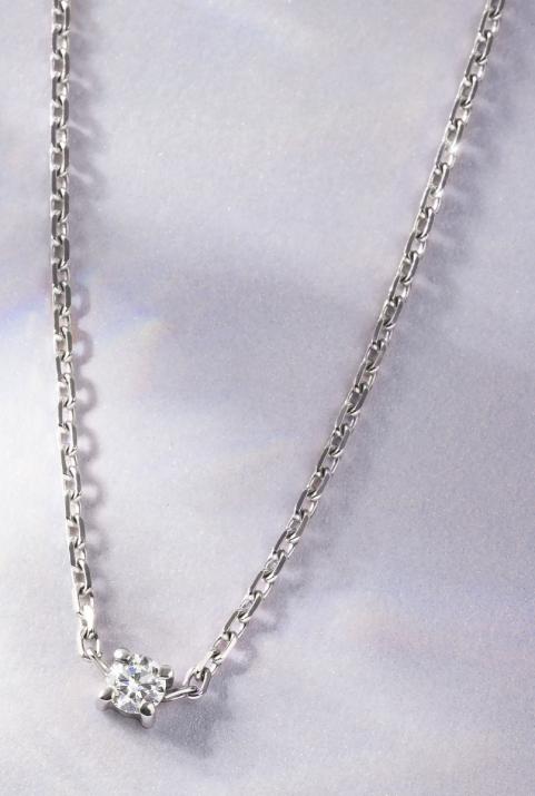 Chain necklace wth 0.08ct diamond in white gold prong setting - Redline - 0++