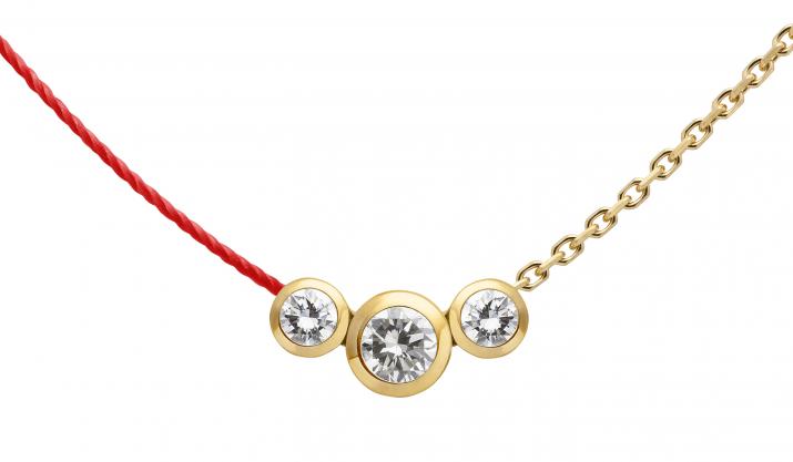String and chain necklace with 0.2ct diamond in yellow gold bezel setting - Redline - 0++