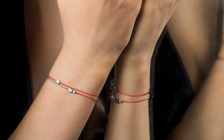 String and chain bracelet with 0.15ct diamond in black gold bezel setting - Redline - 0++