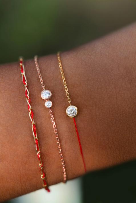 Chain bracelet with 0.15ct diamond in rose gold bezel setting - Redline - 0++