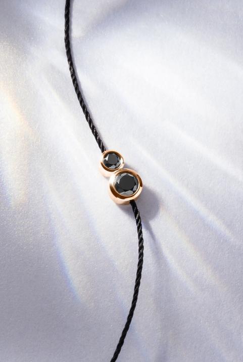 String bracelet with 0.15ct black diamond in rose gold bezel setting - Redline - 0++