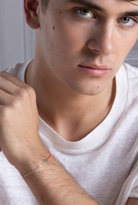 String and chain bracelet with 0.15ct black diamond in white gold bezel setting - Redline - 0++