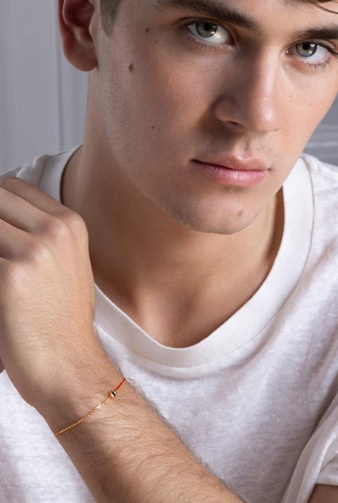 String and chain bracelet with 0.15ct black diamond in rose gold bezel setting - Redline - 0++