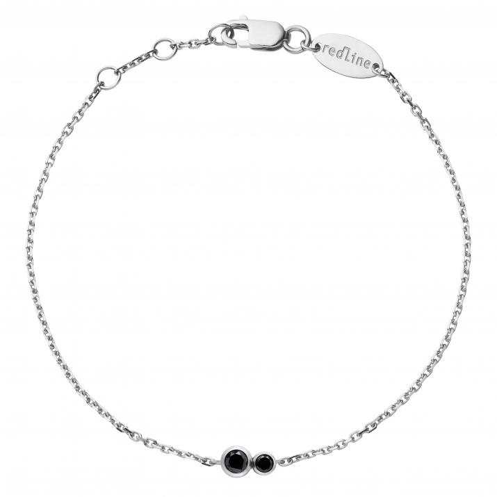Chain Bracelet For Women with 0.15ct Round Black Diamond in White Gold Bezel Setting - Redline