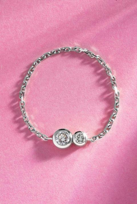 Chain ring with 0.15ct diamond in white gold bezel setting - Redline - 0++