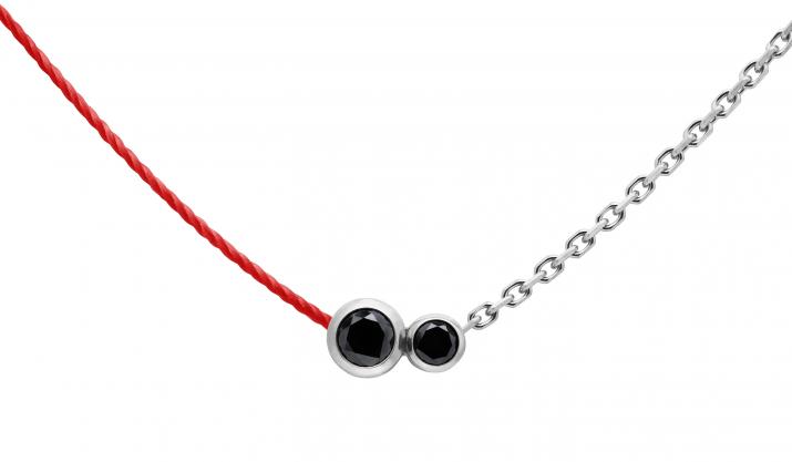 String and chain necklace with 0.15ct black diamond in white gold bezel setting - Redline