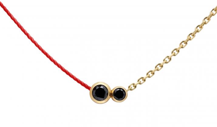 String and chain necklace with 0.15ct black diamond in yellow gold bezel setting - Redline