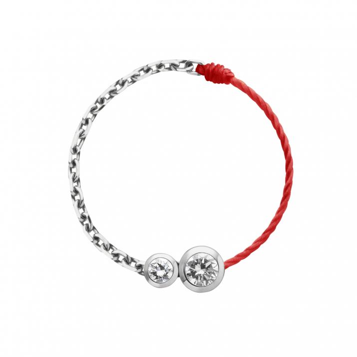 String and chain ring with 0.15ct diamond in white gold bezel setting - Redline - 0++