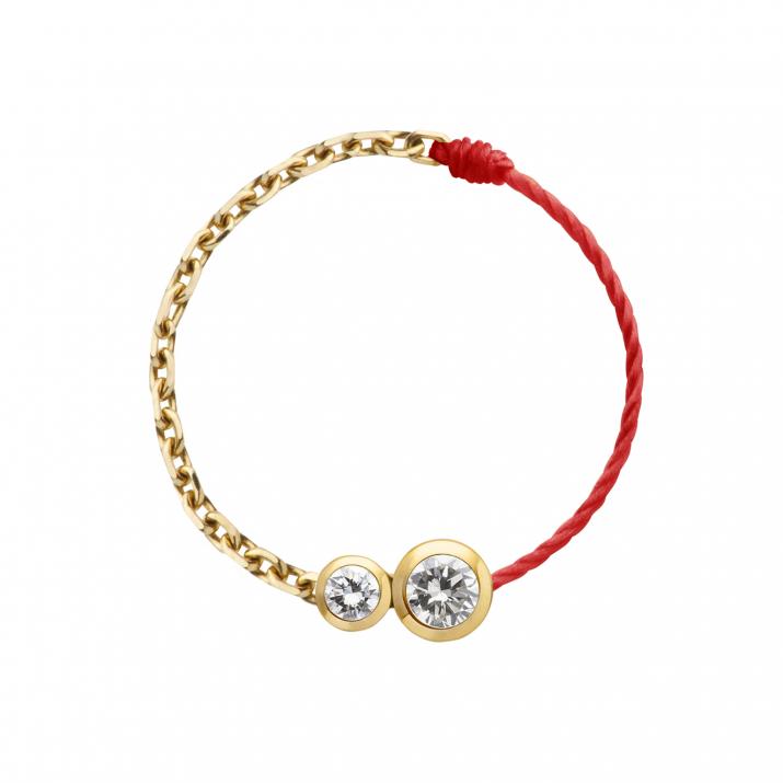 String and chain ring with 0.15ct diamond in yellow gold bezel setting - Redline - 0++