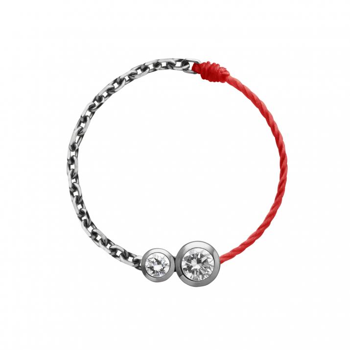 String and chain ring with 0.15ct diamond in black gold bezel setting - Redline - 0++