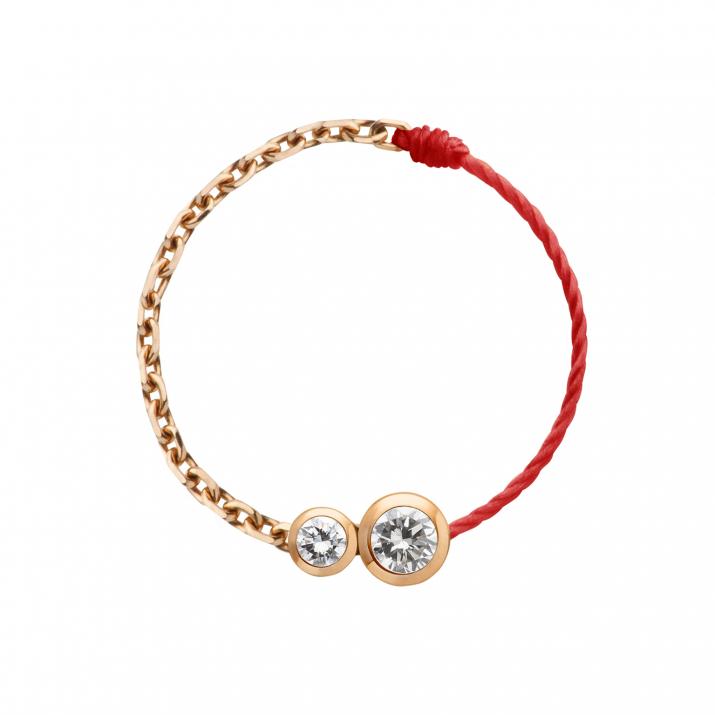 String and chain ring with 0.15ct diamond in rose gold bezel setting - Redline - 0++