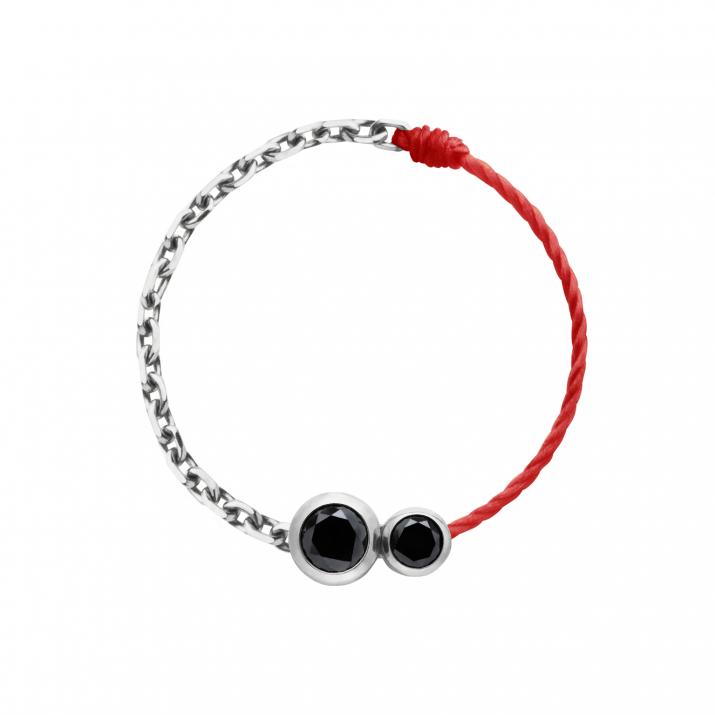 String and chain ring with 0.15ct black diamond in white gold bezel setting - Redline