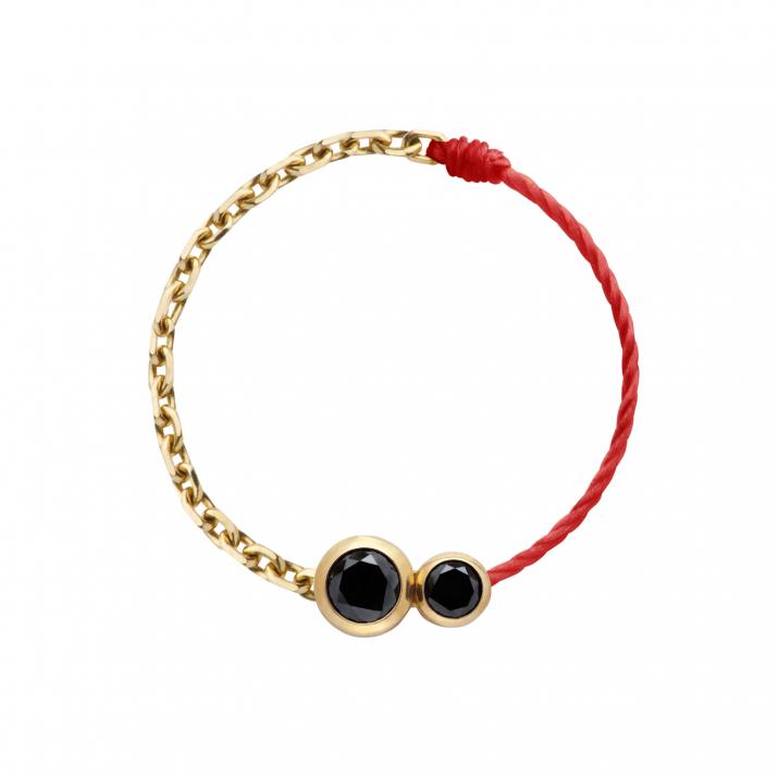String and chain ring with 0.15ct black diamond in yellow gold bezel setting - Redline