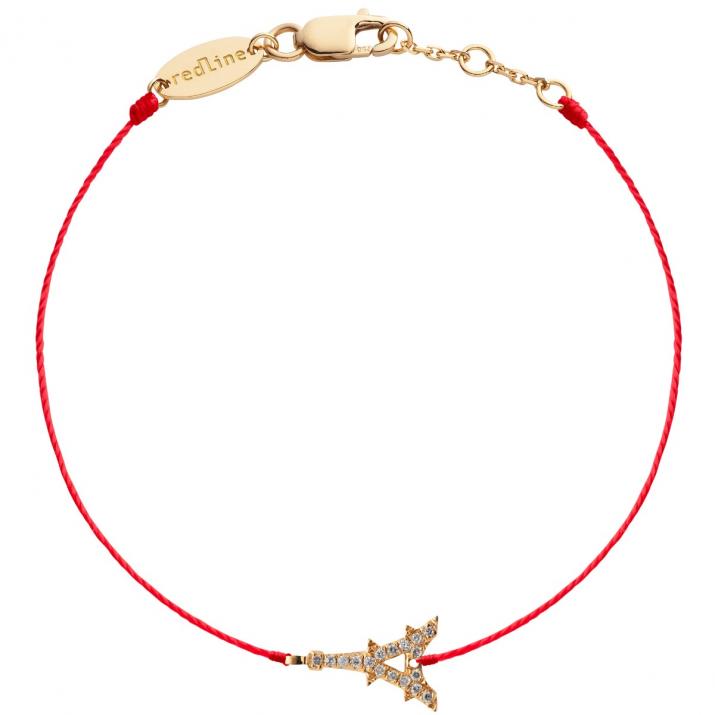 String bracelet with diamond-paved Eiffel Tower in yellow gold - Redline - 0++