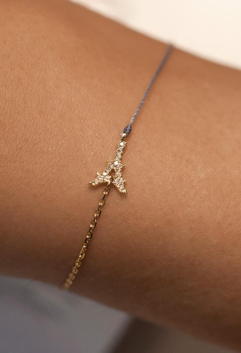 String and chain bracelet with diamond-paved Eiffel Tower in yellow gold - Redline - 0++