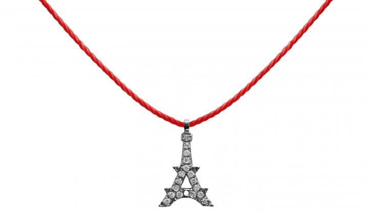 String necklace with diamond-paved Eiffel Tower in black gold - Redline