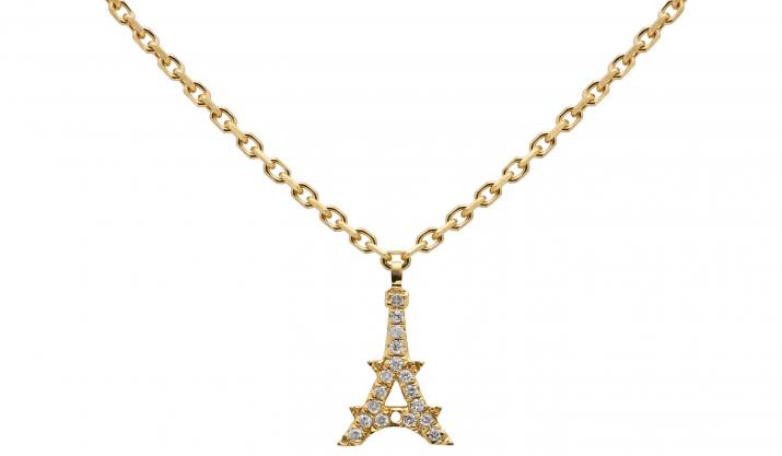 Yellow gold chain necklace with diamond-paved Eiffel Tower - Redline - 0++