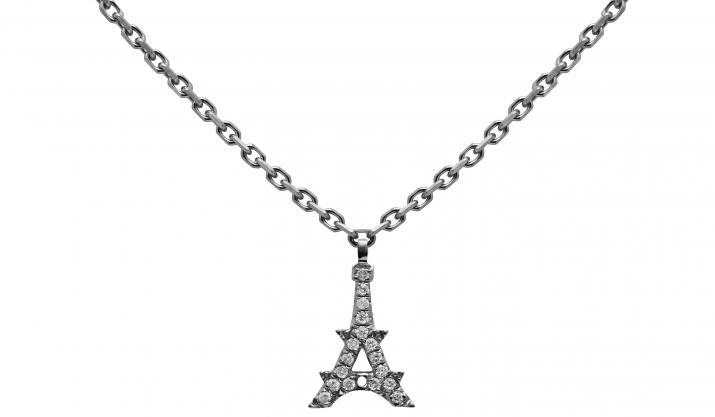 Black gold chain necklace with diamond-paved Eiffel Tower - Redline - 0++
