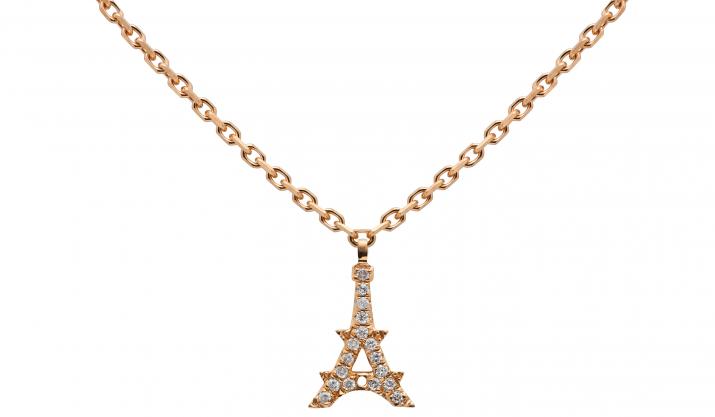 Rose gold chain necklace with diamond-paved Eiffel Tower - Redline - 0++