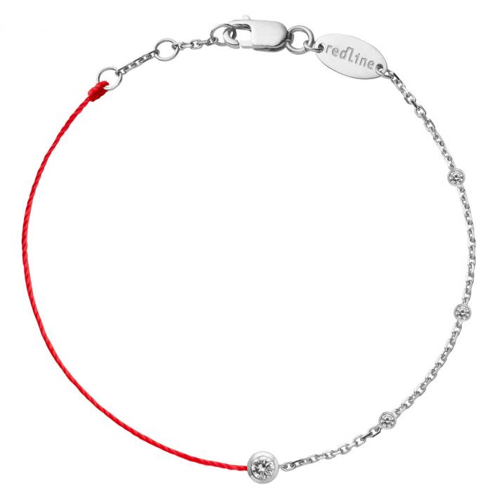 String and chain bracelet with little diamonds around a diamond in white gold bezel setting - Redline - 0++