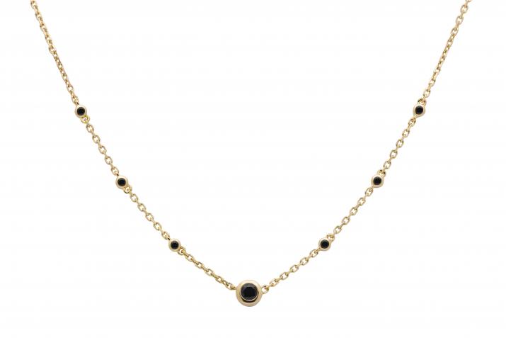 Chain necklace with small black diamonds around a 0.15ct black diamond in yellow gold bezel setting - Redline - 0++