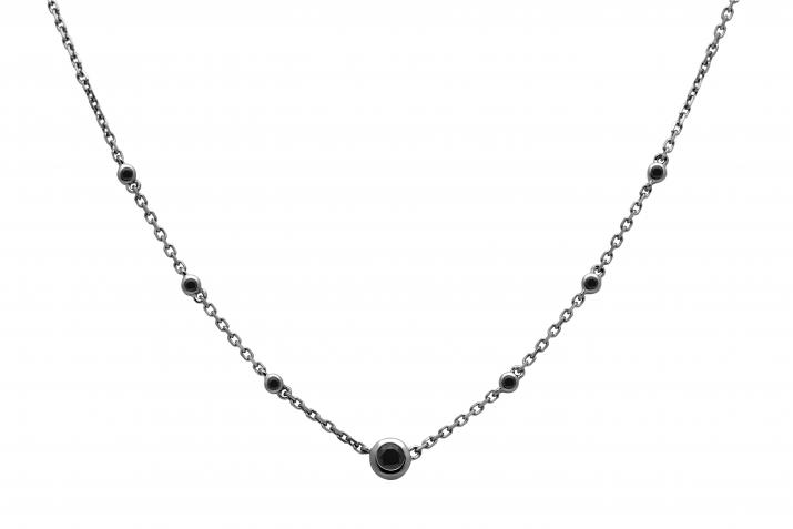 Chain necklace with small black diamonds around a 0.15ct black diamond in black gold bezel setting - Redline - 0++