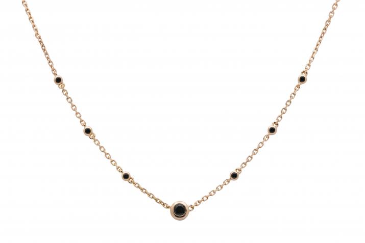 Chain necklace with small black diamonds around a 0.15ct black diamond in rose gold bezel setting - Redline - 0++