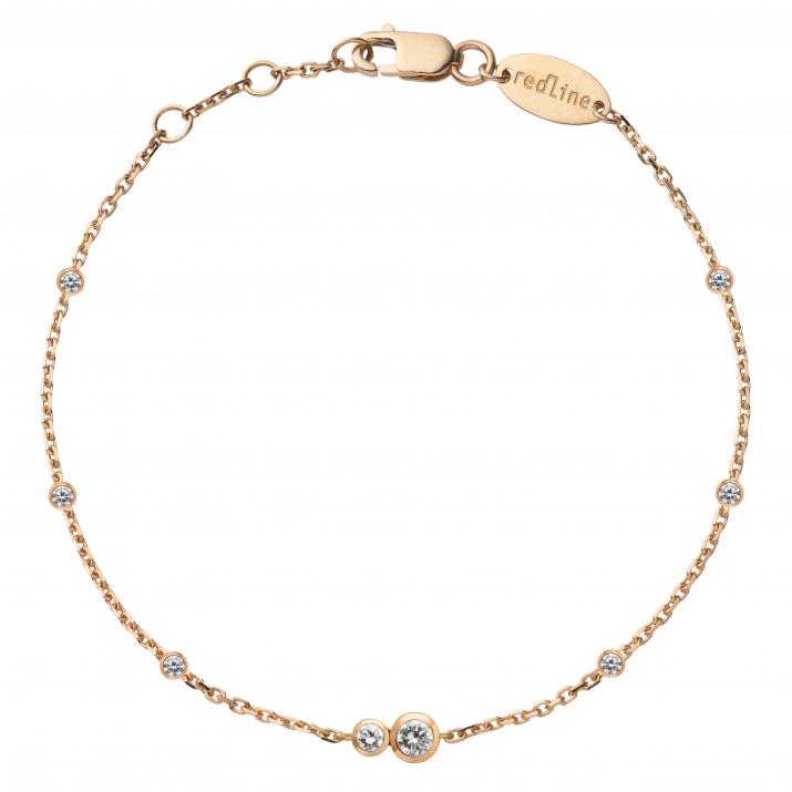 Chain bracelet with two 0.15ct diamonds and little diamonds in rose gold bezel setting - Redline - 0++