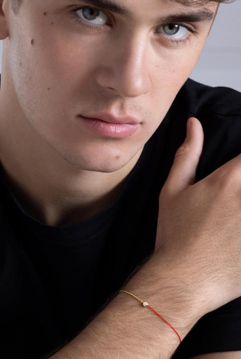 String and chain bracelet with 0.1ct diamond in yellow gold bezel setting - Redline - 0++