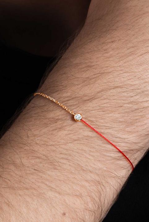 String and chain bracelet with 0.1ct diamond in rose gold bezel setting - Redline - 0++