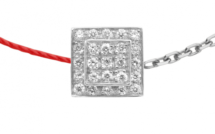 String-Chain Bracelet For Women with 0.13ct Round Diamond in White Gold Bezel Setting - Redline - 0++