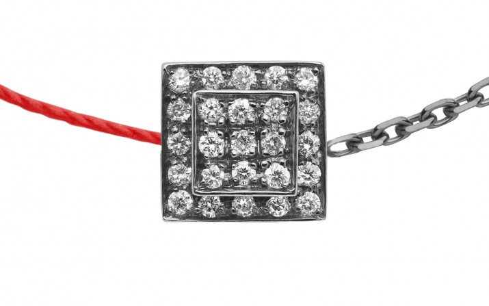 String-Chain Bracelet For Women with 0.13ct Round Diamond in Black Gold Bezel Setting - Redline - 0++