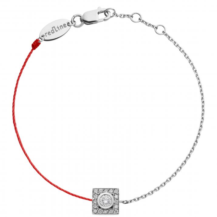 String-Chain Bracelet For Women with 0.18ct Round Diamond in White Gold Bezel Setting - Redline - 0++