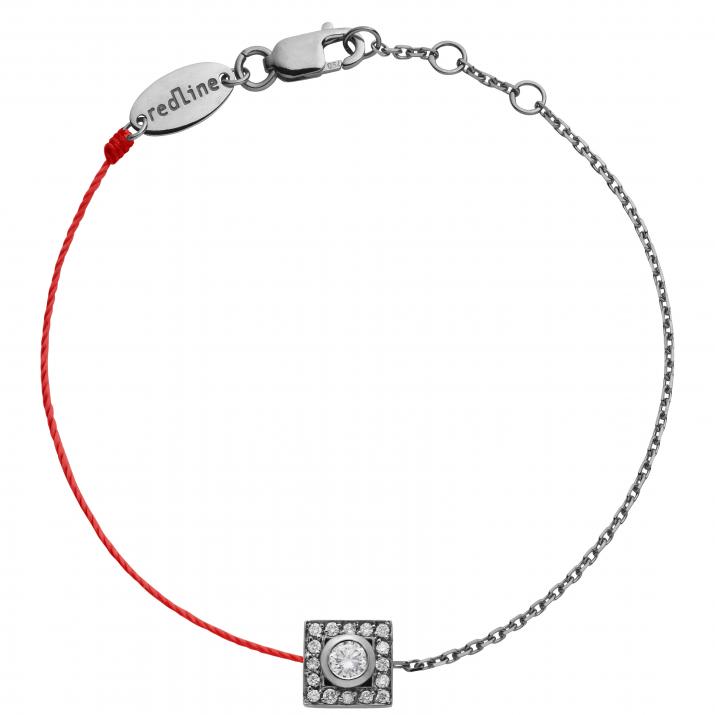 String-Chain Bracelet For Women with 0.18ct Round Diamond in Black Gold Bezel Setting - Redline - 0++