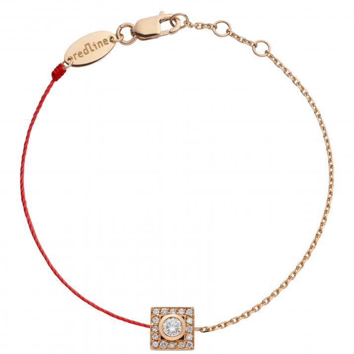 String-Chain Bracelet For Women with 0.18ct Round Diamond in Rose Gold Bezel Setting - Redline - 0++
