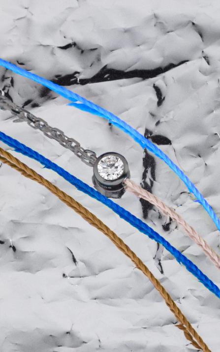 String and chain bracelet with 0.1ct diamond in black gold bezel setting - Redline - 0++