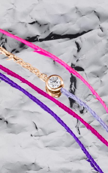 String and chain bracelet with 0.1ct diamond in rose gold bezel setting - Redline - 0++