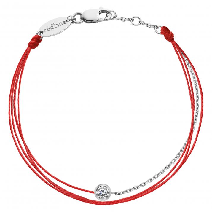 String and chain bracelet with 0.1ct diamond in white gold bezel setting - Redline - 0++